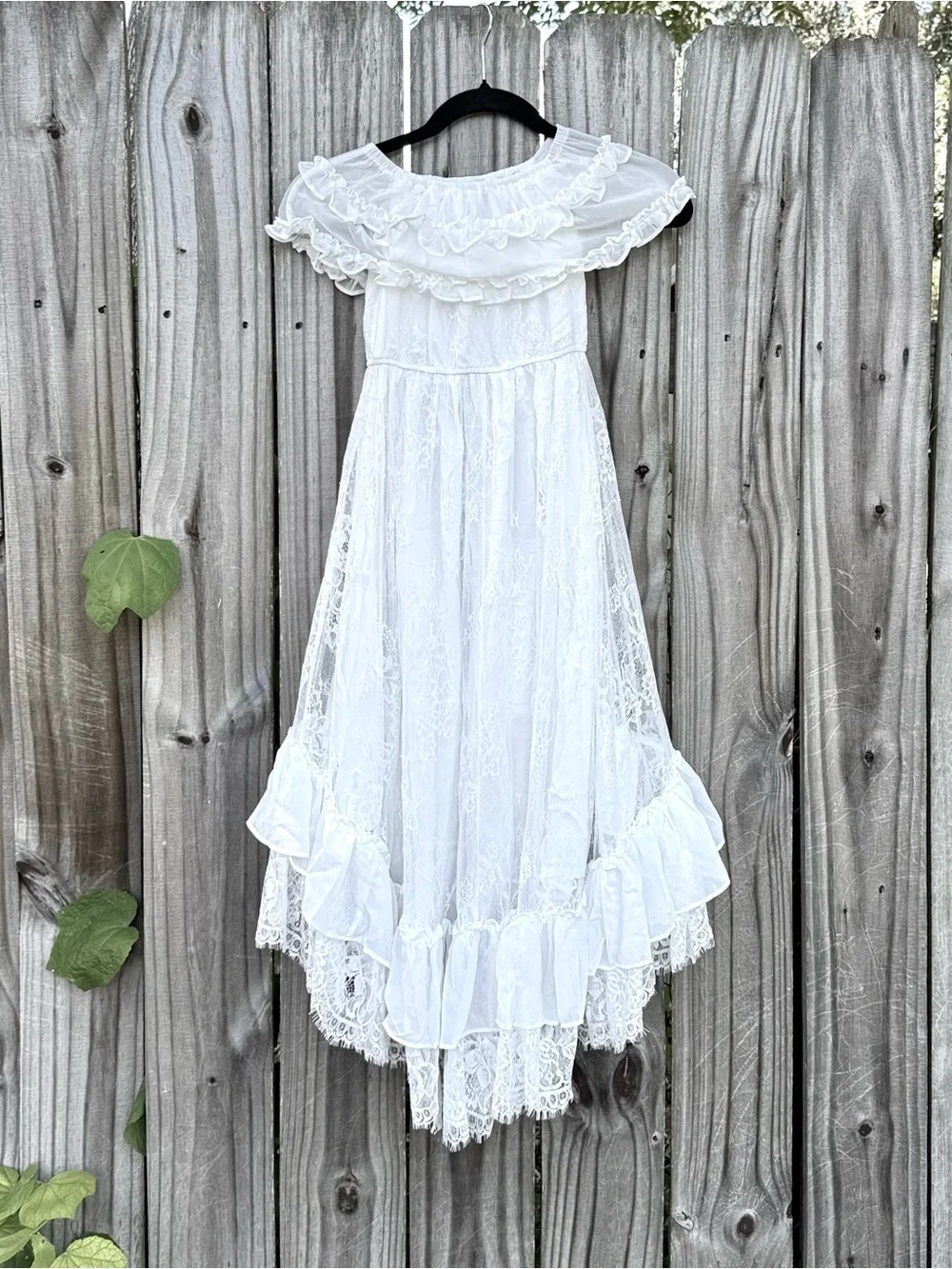 Cottagecore bohemian White Off Shoulder Lace High Low Maxi Dress, Size 4/5
